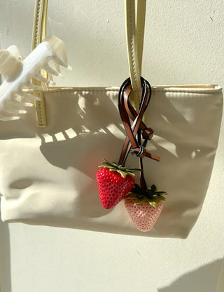 Strawberry Bag Charm Leather Keyring