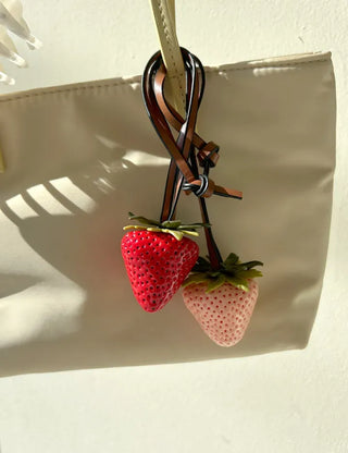 Strawberry Bag Charm Leather Keyring