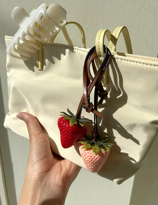 Strawberry Bag Charm Leather Keyring