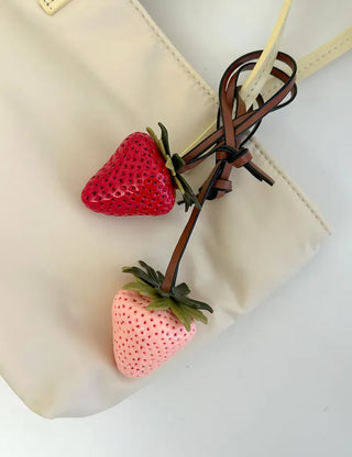 Strawberry Bag Charm Leather Keyring