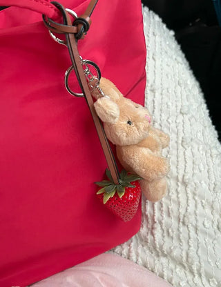 Strawberry Bag Charm Leather Keyring
