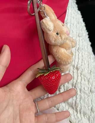 Strawberry Bag Charm Leather Keyring