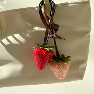 Strawberry Bag Charm Leather Keyring