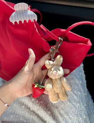 Strawberry Bag Charm Leather Keyring