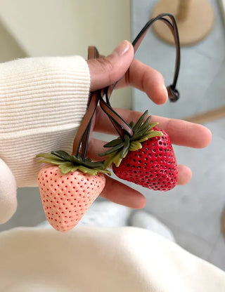 Strawberry Bag Charm Leather Keyring
