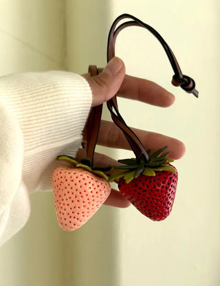 Strawberry Bag Charm Leather Keyring