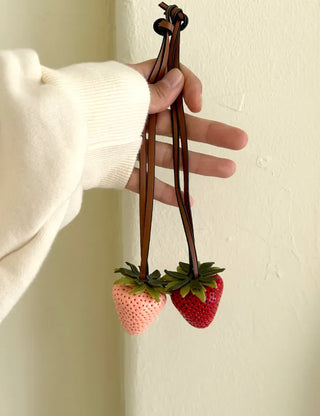 Strawberry Bag Charm Leather Keyring