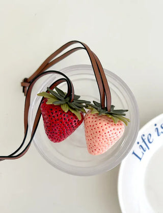 Strawberry Bag Charm Leather Keyring