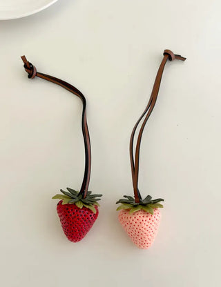 Strawberry Bag Charm Leather Keyring