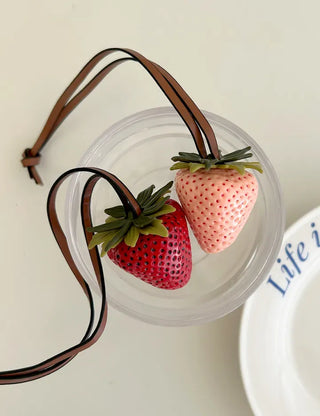 Strawberry Bag Charm Leather Keyring