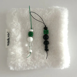 Phone strap four-leaf clover mushroom bead keyring loop