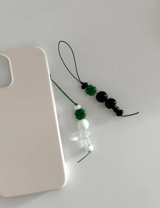 Phone strap four-leaf clover mushroom bead keyring loop