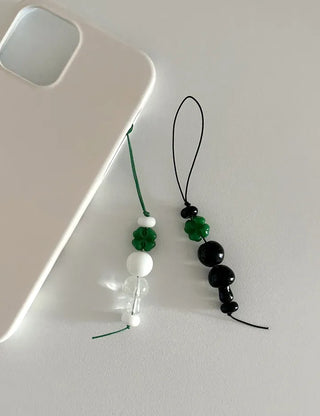 Phone strap four-leaf clover mushroom bead keyring loop