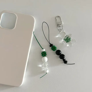 Phone strap four-leaf clover mushroom bead keyring loop