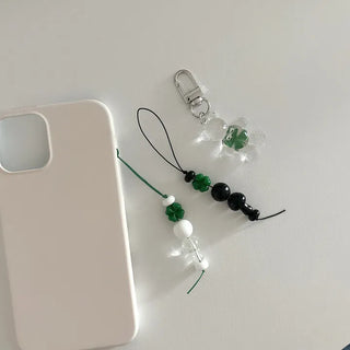 Phone strap four-leaf clover mushroom bead keyring loop