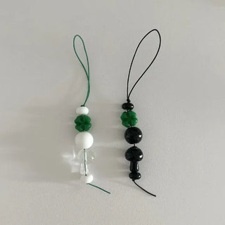 Phone strap four-leaf clover mushroom bead keyring loop