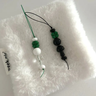 Phone strap four-leaf clover mushroom bead keyring loop
