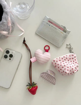 Heart Cushion Keyholder Striped Fabric Keyring