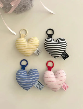 Heart Cushion Keyholder Striped Fabric Keyring