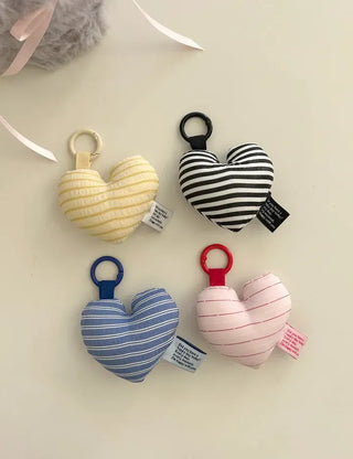 Heart Cushion Keyholder Striped Fabric Keyring