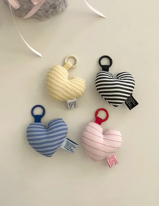Heart Cushion Keyholder Striped Fabric Keyring