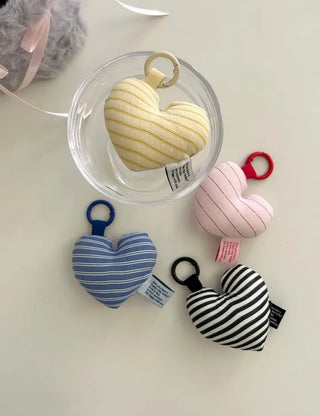 Heart Cushion Keyholder Striped Fabric Keyring