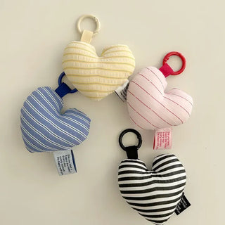 Heart Cushion Keyholder Striped Fabric Keyring