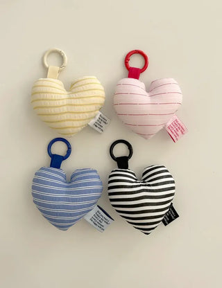 Heart Cushion Keyholder Striped Fabric Keyring