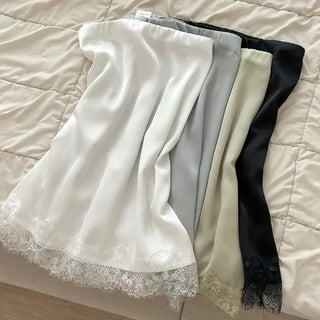 Lace skirt, midi satin skirt, elastic waistband, wedding guest look