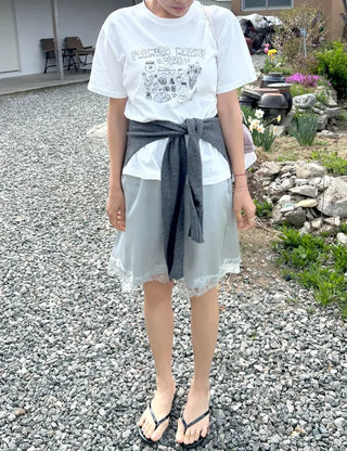 Lace skirt, midi satin skirt, elastic waistband, wedding guest look