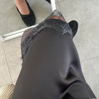 Lace skirt, midi satin skirt, elastic waistband, wedding guest look