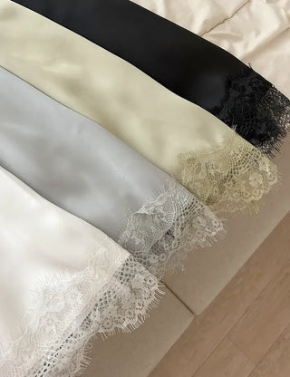 Lace skirt, midi satin skirt, elastic waistband, wedding guest look