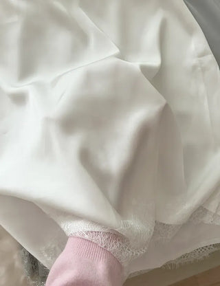 Lace skirt, midi satin skirt, elastic waistband, wedding guest look