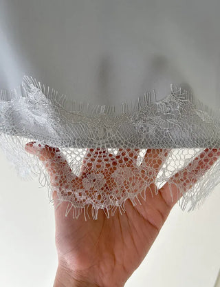 Lace skirt, midi satin skirt, elastic waistband, wedding guest look