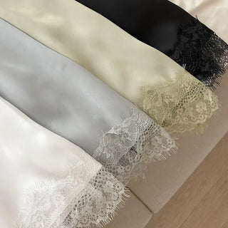 Lace skirt, midi satin skirt, elastic waistband, wedding guest look