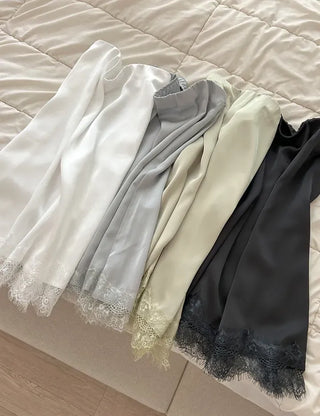 Lace skirt, midi satin skirt, elastic waistband, wedding guest look