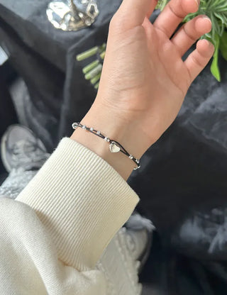 925 Silver Bracelet Heart Silver Ball String Black Bracelet