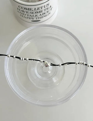 925 Silver Bracelet Heart Silver Ball String Black Bracelet