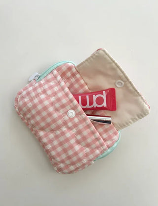 Check Card Wallet Mini Pouch Quilted Pocket Zipper