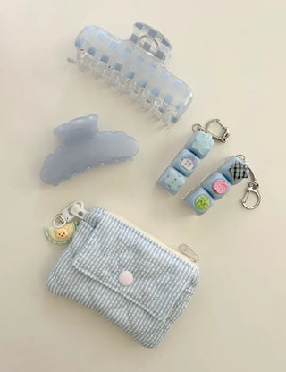 Check Card Wallet Mini Pouch Quilted Pocket Zipper