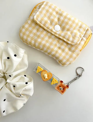 Check Card Wallet Mini Pouch Quilted Pocket Zipper