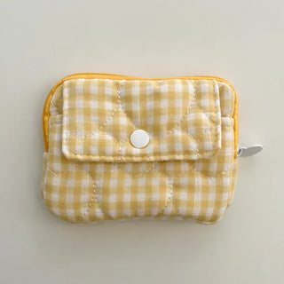 Check Card Wallet Mini Pouch Quilted Pocket Zipper