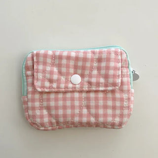 Check Card Wallet Mini Pouch Quilted Pocket Zipper