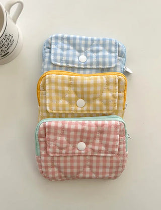 Check Card Wallet Mini Pouch Quilted Pocket Zipper