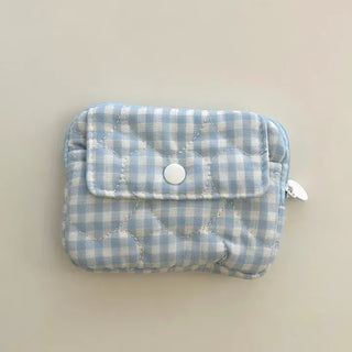 Check Card Wallet Mini Pouch Quilted Pocket Zipper