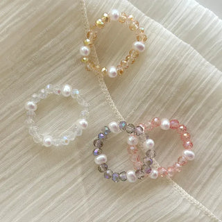 Luminous Handmade Pearl Aurora Transparent Bead Ring Beach Look