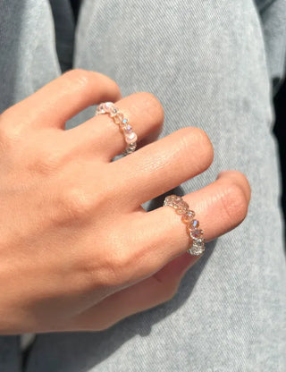 Luminous Handmade Pearl Aurora Transparent Bead Ring Beach Look