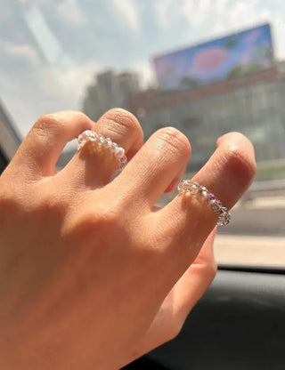 Luminous Handmade Pearl Aurora Transparent Bead Ring Beach Look