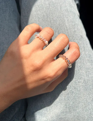 Luminous Handmade Pearl Aurora Transparent Bead Ring Beach Look