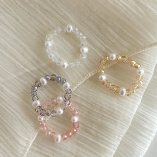 Luminous Handmade Pearl Aurora Transparent Bead Ring Beach Look